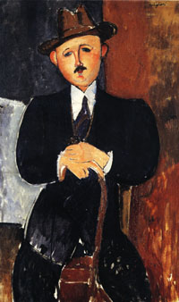 Seated man with a cane